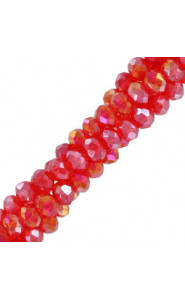 Faceted glass beads 3x2mm disc - Crimson red-pearl shine coating